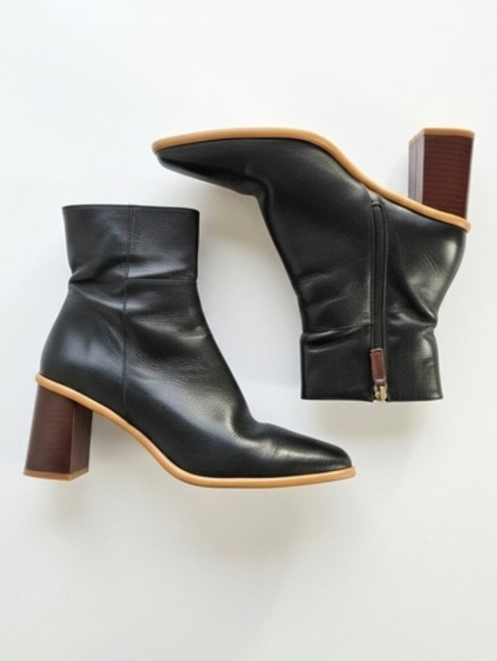 Alohas East Black Leather Square Toe Ankle Boots Wood Block Heel Spain Size 41